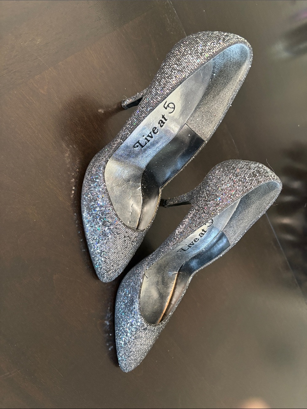 Women's Glitter Pointed-Toe Pumps in Silver-Black